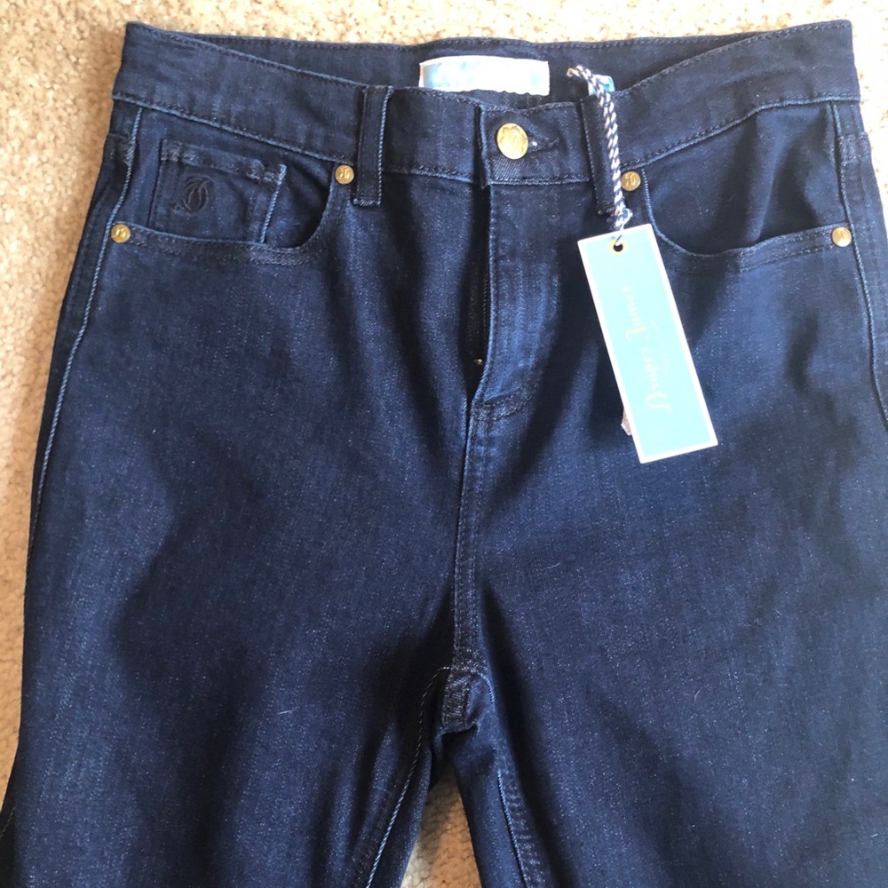 Draper James High waisted boot cut denim Jean pants blue navy 27 28 zip up - Picture 5 of 9